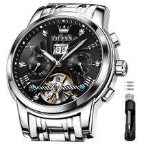 Relógio OLEVS masculino Black Tourbillon Mechanical em Aço Inoxidável