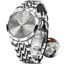 Relógio OLEVS Masculino - Cinza Prata em Aço Inoxidável e Impermeável