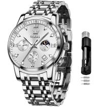 Relógio OLEVS Masculino - Cronógrafo com Fase Lunar - Prata