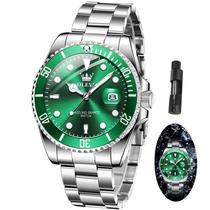 Relógio OLEVS masculino ROUND Business quartzo verde com mostrador 41 mm