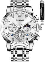 Relógio OLEVS Silver Moon Phase Analog Quartz para homens