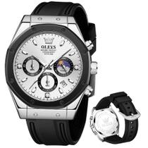 Relógio OLEVS Silver Moon Phase Chronograph para homens com diamante