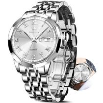 Relógio OLEVS Silver para homens à prova d'água com data diurna