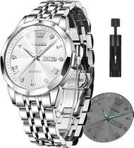 Relógio OLEVS Silver Stainless Steel à prova d'água para homens