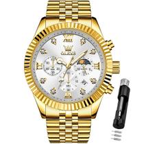 Relógio OLEVS Silver Stainless Steel Big Face para homens