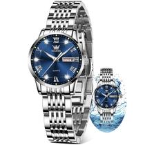 Relógio OLEVS Silver Stainless Steel Blue Face para mulheres