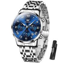 Relógio OLEVS Sliver Chronograph para homens com rosto e data azuis