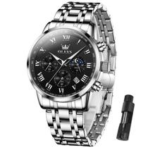 Relógio OLEVS Sliver Chronograph Quartz em aço inoxidável para homens