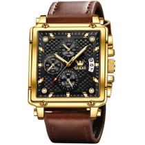 Relógio OLEVS Square Chronograph de Quartzo Masculino com Pulseira de Couro