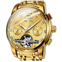 Relógio OLEVS Tourbillon Automático Dourado - Aço Inoxidável Masculino Relógio OLEVS Tourbillon Automático Dourado - Aço Inoxidável Masculino