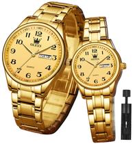 Relógio OLEVS Valentines Couple Pair à prova d'água de quartzo dourado Relógio OLEVS Valentines Couple Pair à prova d'água de quartzo dourado