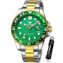 Relógio OLEVS verde em aço inoxidável analógico impermeável para homens