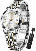 Relógio OLEVS: vestido de moda feminino, diamante, quartzo, tom dourado