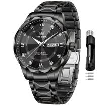 Relógio OLEVS, vestido de negócios analógico masculino, preto, impermeável