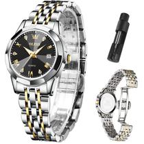 Relógio OLEVS, vestido feminino, diamante, quartzo analógico, aço inoxidável