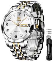 Relógio OLEVS White Luxury Dress Analog Quartz para homens