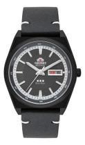 Relogio orient automatico cinza couro preto f49pc003 g1px