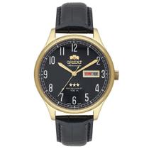 Relógio ORIENT dourado couro automático F49GC012 P2PX