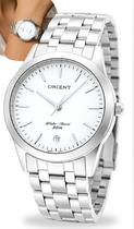 Relógio Orient Feminino De Pulso Minimalista Elegante Com Fundo Branco Analógico Quartz Prata Em Aço Inoxidável A Prova Dágua Em 50 Metros Original