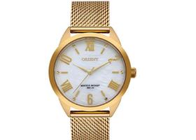 Relogio Orient feminino dourado algarismo romano pulseira esteira FGSS0206 B1KX