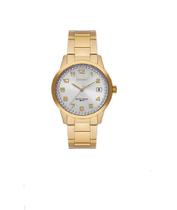 Relogio Orient feminino dourado com numeros strass aço inox FGSS1237 S2KX