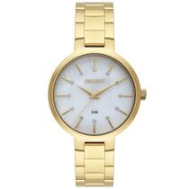 Relogio Orient Feminino Dourado médio clássico branco aço inox FGSS0171 B1KX