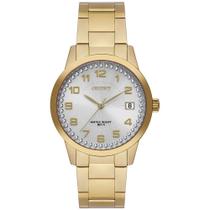 Relogio Orient feminino dourado mostrador branco com numeros social moderno cravejado com pedrinhas strass FGSS1237 S2KX