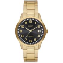 Relogio Orient feminino dourado mostrador preto banhado folheado cravejado com strass com numeros e calendário a prova dagua aço inox FGSS1237 P2KX Relogio Orient feminino dourado mostrador preto banhado folheado cravejado com strass com numeros e calendário a prova dagua aço inox FGSS1237 P2KX