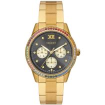 Relógio Orient Feminino Dourado Multifunção Fundo Grafite Cristais FTSSM064 G3KX Original
