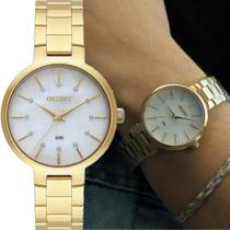 Relógio Orient Feminino Dourado Original Grande, Prova dÁgua com Strass Fgss0171 B1kx