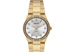 Relogio Orient feminino dourado pequeno calendario aço inox FGSS1239 S1KX