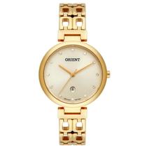 Relogio Orient feminino dourado pequeno pulseira de elos calendario sofisticado luxo cravejado pedrinhas FGSS1199 C1KX