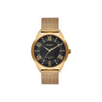 Relogio Orient feminino dourado preto pulseira esteira prova dagua FGSS0206 P1KX