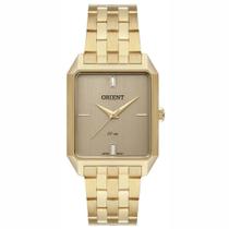 Relogio Orient feminino dourado quadrado minimalista de aço inox LGSS0058 C1KX