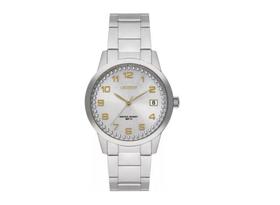 Relogio Orient feminino prata dourado numeros aço inox calendario FBSS1192 S2SX