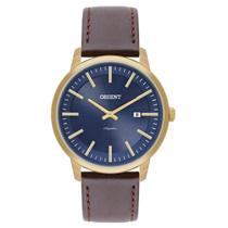 Relógio Orient Maculino Slim Safire Couro Mgsc1016 D1nx Marrom Dourado Azul