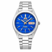 Relógio Orient Masculino Analógico Automático 3 Estrelas Aço Prata Fundo Azul 37mm 469WA3NHA1SX