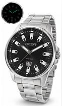 Relógio Orient Masculino Analógico De Pulso Prateado Fundo Preto Quartz Aço Inoxidável Brilha No Escuro Calendário Prova Dágua 100 Metros Original
