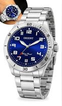 Relógio Orient Masculino Analógico Esportivo Clássico De Pulso Em Aço Inoxidável Com Mostrador Azul Calendário e Efeito Fosforescente Original