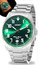 Relógio Orient Masculino Analógico Esportivo Clássico De Pulso Em Aço Inoxidável Fundo Verde Com Calendário A Prova DÁgua Em 50 Metros Original