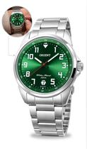 Relógio Orient Masculino Analógico Esportivo Clássico De Pulso Em Aço Inoxidável Fundo Verde Com Calendário A Prova DÁgua Em 50 Metros Original