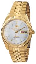 Relógio Orient Masculino Automático 3 Estrelas Aço Dourado Fundo Prata 469EC7NH B1KX