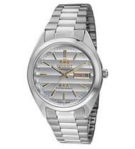 Relógio Orient Masculino Automático 3 Estrelas Aço Prata Fundo Branco Calendário Duplo 469WA3 B1SX