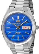 Relogio Orient Masculino Automatico prata mostrador azul analógico mecânico aço inox antialérgico 469WA3NH A1SX