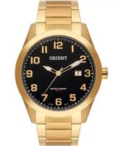 Relogio Orient Masculino com numeros dourado preto calendario aço inox a prova dagua MGSS1180 P2KX
