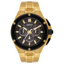 Relógio orient masculino cronógrafo dourado preto MGSSC052 G1KX