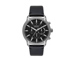 Relogio Orient Masculino cronografo prata e preto pulseira de couro de aço inox a prova dagua MBSCC055 G1PX