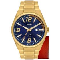 Relógio Orient Masculino Dourado com Fundo Azul MGSS1264 Kit
