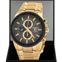 Relógio Orient Masculino Dourado Cronógrafo Aço Original Prova D'água Garantia 1 ano ROC004G1KX