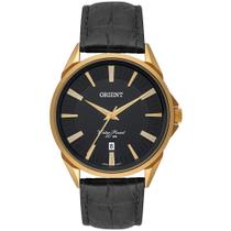 Relogio Orient Masculino dourado mostrador preto pulseira de couro social executivo minimalista prova dagua com calendario MGSC1010 P1PX Relogio Orient Masculino dourado mostrador preto pulseira de couro social executivo minimalista prova dagua com calendario MGSC1010 P1PX